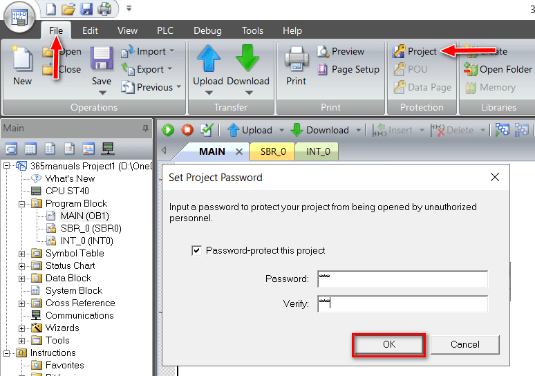 set plc program password